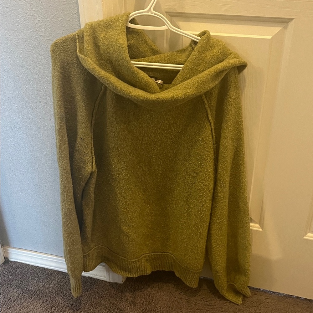 Free People Womens Echo Beach Chartreuse Wool Cowl Pullover Sweater - Picture 2 of 4